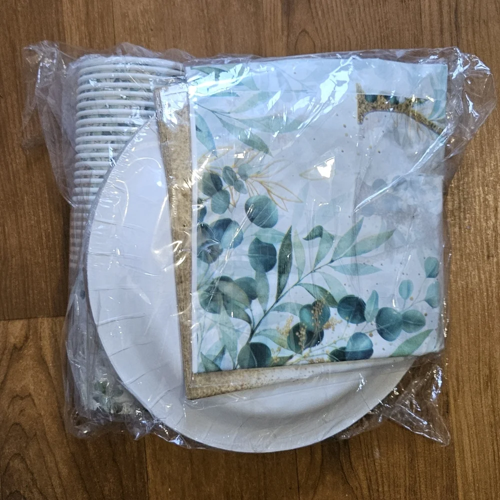 Gold and Green Baby Shower Party Supplies Set
